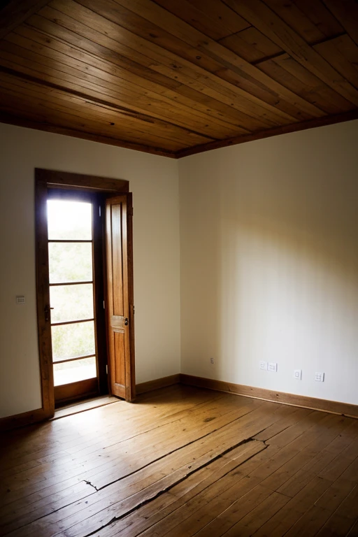 a wooden room, empty, old, beautiful, but with cracks that represent superficial beauty