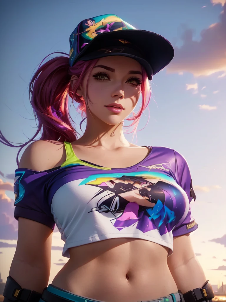 A close-up of a person wearing a hat and a shirt, Lois van Baarle y Rossdraws, alena aenami and artgerm, artgerm and Lois van Baarle, saw league of legends, rossdraws vibrant cartoons, Artgerm Julie Bell Beeple, kda, overwatch shadow, lois van ross draws