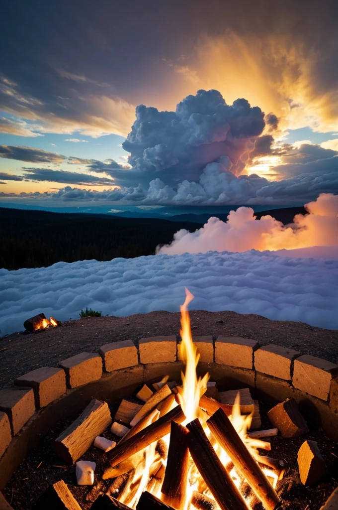 marshmallows in the shape of clouds roasting on a campfire