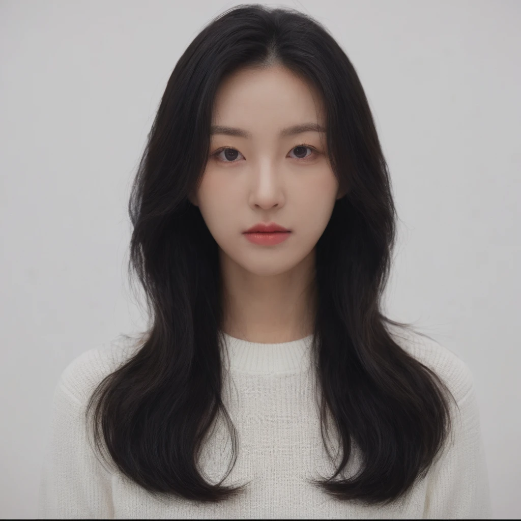 Best Quality, 8k, Masterpiece, (Portrait: 1.3), (photo realistic:1.4), (hyper realistic:1.4), Sharp Focus, looking at viewer, (smoother lighting:1.1), (increase cinematic lighting quality:0.9), realistic lighting, backlighting, light on face, ray trace, (brightening light:1.2), (Increase quality:1.4), sharp detail, (best quality real texture skin:1.4), finely detailed eyes, black_eyes, finely detailed face, 25 year old Korean woman, (white formal_shirt:1.4), (Create an image maintaining the orig...