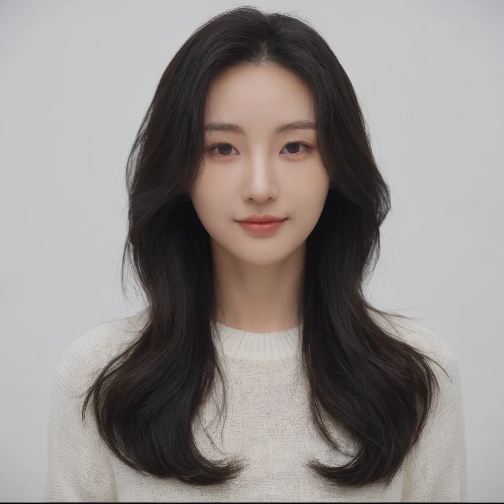 Best Quality, 8k, Masterpiece, (Portrait: 1.3), (photo realistic:1.4), (hyper realistic:1.4), Sharp Focus, looking at viewer, (smoother lighting:1.1), (increase cinematic lighting quality:0.9), realistic lighting, backlighting, light on face, ray trace, (brightening light:1.2), (Increase quality:1.4), sharp detail, (best quality real texture skin:1.4), finely detailed eyes, black_eyes, finely detailed face, 25 year old Korean woman, (white formal_shirt:1.4), (Create an image maintaining the original base model hairstyle:1.5)