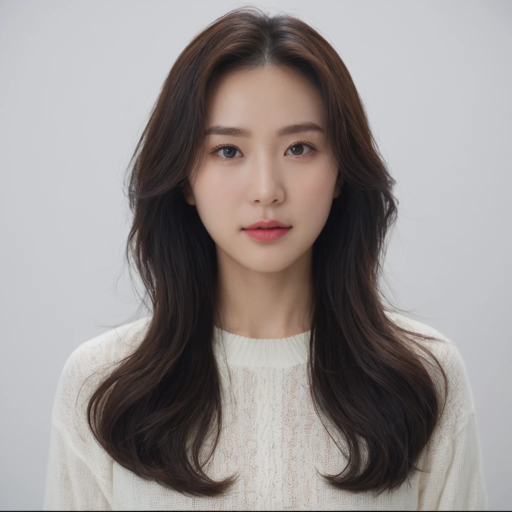 Best Quality, 8k, Masterpiece, (Portrait: 1.3), (photo realistic:1.4), (hyper realistic:1.4), Sharp Focus, looking at viewer, (smoother lighting:1.1), (increase cinematic lighting quality:0.9), realistic lighting, backlighting, light on face, ray trace, (brightening light:1.2), (Increase quality:1.4), sharp detail, (best quality real texture skin:1.4), finely detailed eyes, black_eyes, finely detailed face, 25 year old Korean woman, (white formal_shirt:1.4), (Create an image maintaining the original base model hairstyle:1.5)