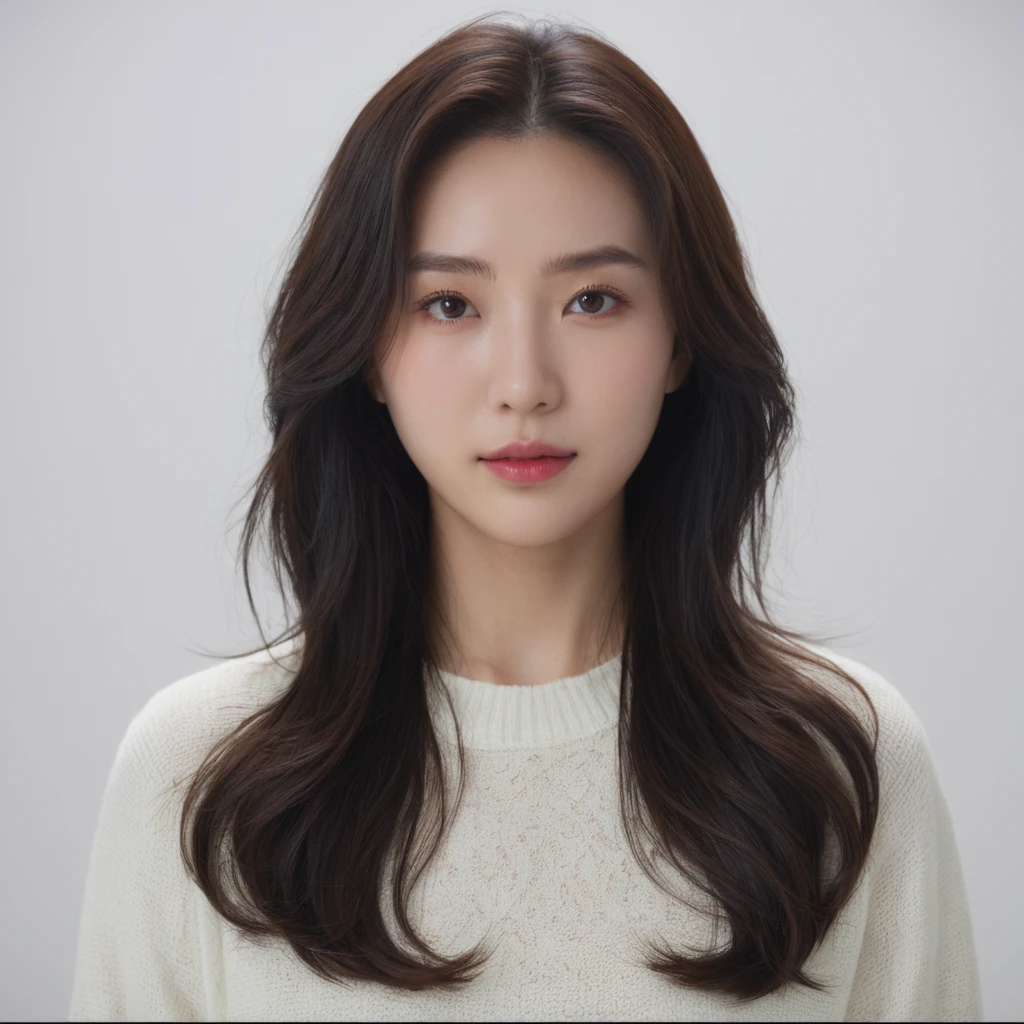 Best Quality, 8k, Masterpiece, (Portrait: 1.3), (photo realistic:1.4), (hyper realistic:1.4), Sharp Focus, looking at viewer, (smoother lighting:1.1), (increase cinematic lighting quality:0.9), realistic lighting, backlighting, light on face, ray trace, (brightening light:1.2), (Increase quality:1.4), sharp detail, (best quality real texture skin:1.4), finely detailed eyes, black_eyes, finely detailed face, 25 year old Korean woman, (white formal_shirt:1.4), (Create an image maintaining the original base model hairstyle:1.5)