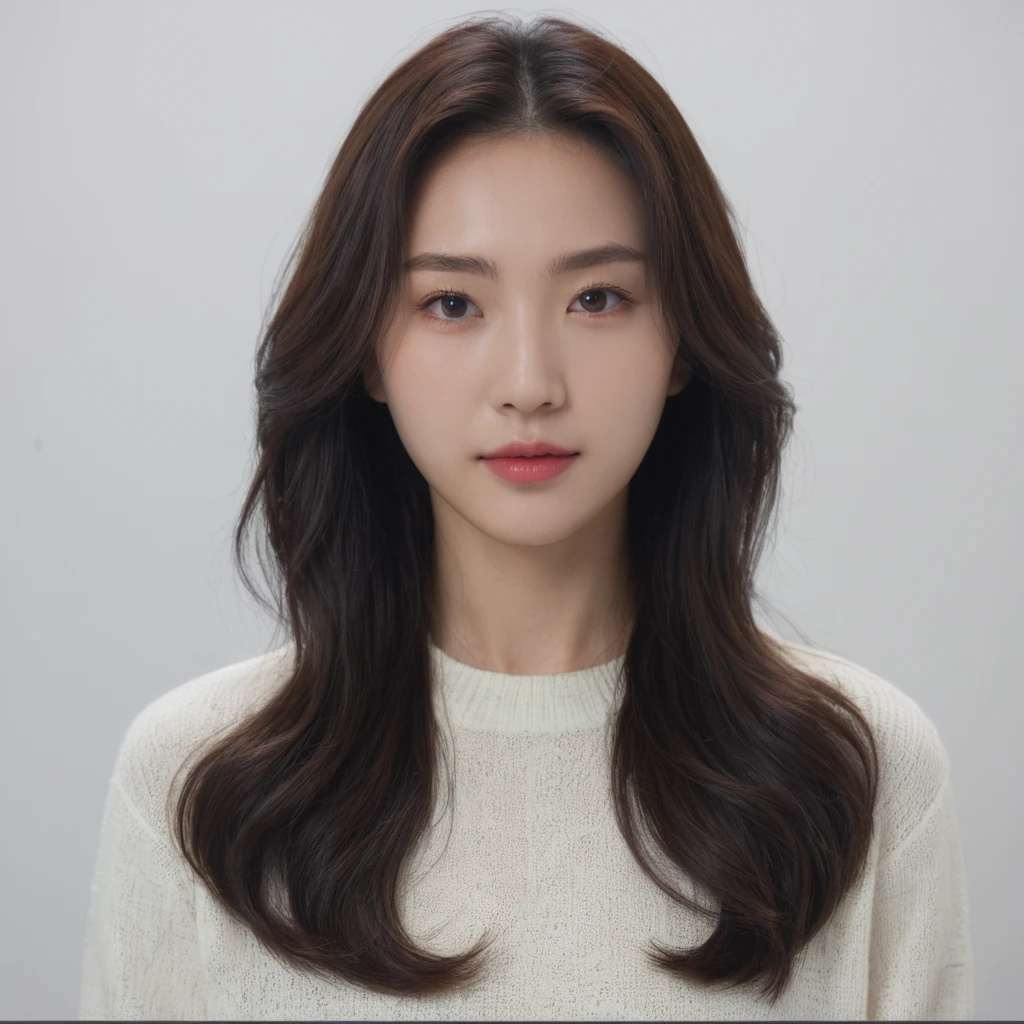 Best Quality, 8k, Masterpiece, (Portrait: 1.3), (photo realistic:1.4), (hyper realistic:1.4), Sharp Focus, looking at viewer, (smoother lighting:1.1), (increase cinematic lighting quality:0.9), realistic lighting, backlighting, light on face, ray trace, (brightening light:1.2), (Increase quality:1.4), sharp detail, (best quality real texture skin:1.4), finely detailed eyes, black_eyes, finely detailed face, 25 year old Korean woman, (white formal_shirt:1.4), (Create an image maintaining the original base model hairstyle:1.5)