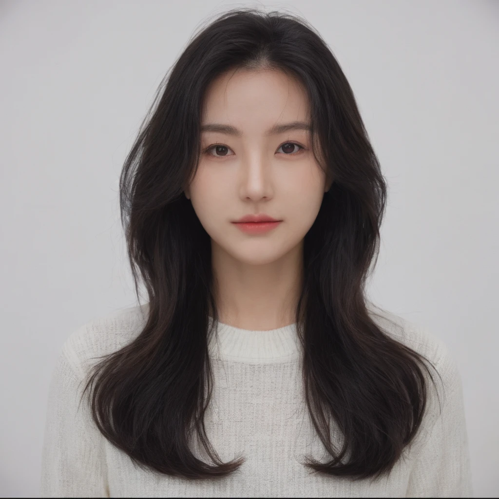 Best Quality, 8k, Masterpiece, (Portrait: 1.3), (photo realistic:1.4), (hyper realistic:1.4), Sharp Focus, looking at viewer, (smoother lighting:1.1), (increase cinematic lighting quality:0.9), realistic lighting, backlighting, light on face, ray trace, (brightening light:1.2), (Increase quality:1.4), sharp detail, (best quality real texture skin:1.4), finely detailed eyes, black_eyes, finely detailed face, 25 year old Korean woman, (white formal_shirt:1.4), (Create an image maintaining the original base model hairstyle:1.5)