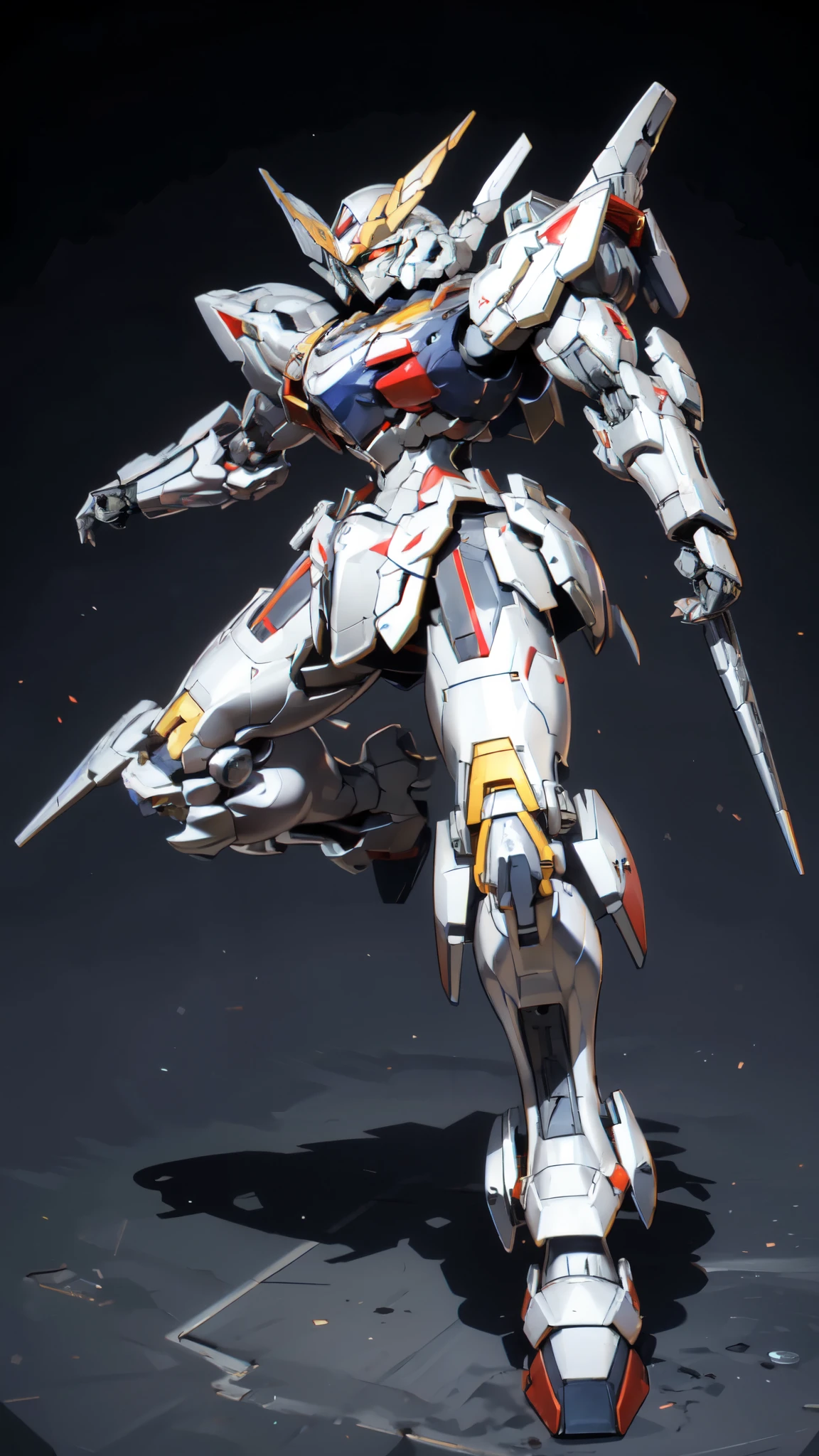 (masterpiece:1.5, best quality:1.5, extremely delicate:1.5), humanoid Mecha, fully enclosed shoulder guards, matching arm and leg guards, full body, full armor, the design balances heavy with agility, (the color scheme is primarily white with red and blue accents, the concept Inspired by Super robot, organic biotech armor, standing, floating high above the futuristic sci-fi city), exquisite and mature art style, (aura effect, energy, glowing eyes, the armor glows), ((RRS:1.2)), metallic, dramatic, high definition, highres, ultra-detailed, ultra-fine painting, professional, perfect body proportions, anatomically correct, symmetrical face, extremely detailed eyes and face, high quality eyes, creativity, RAW photo, UHD, 32k, Natural light, cinematic lighting, masterpiece-anatomy-perfect