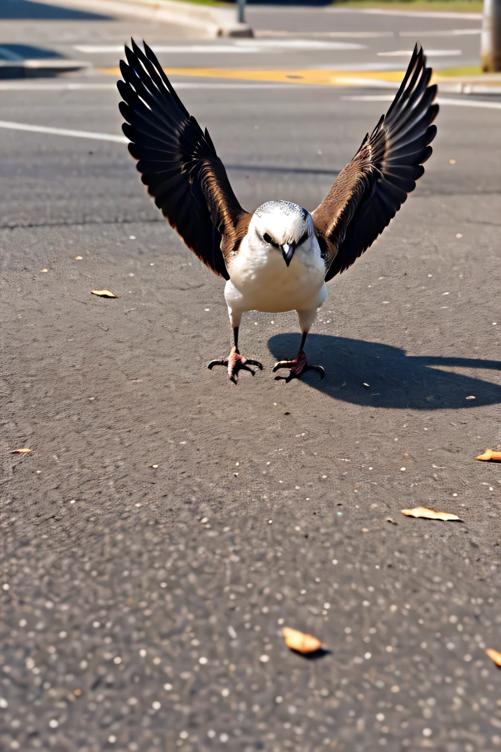 A bird trying to fly lying on ground