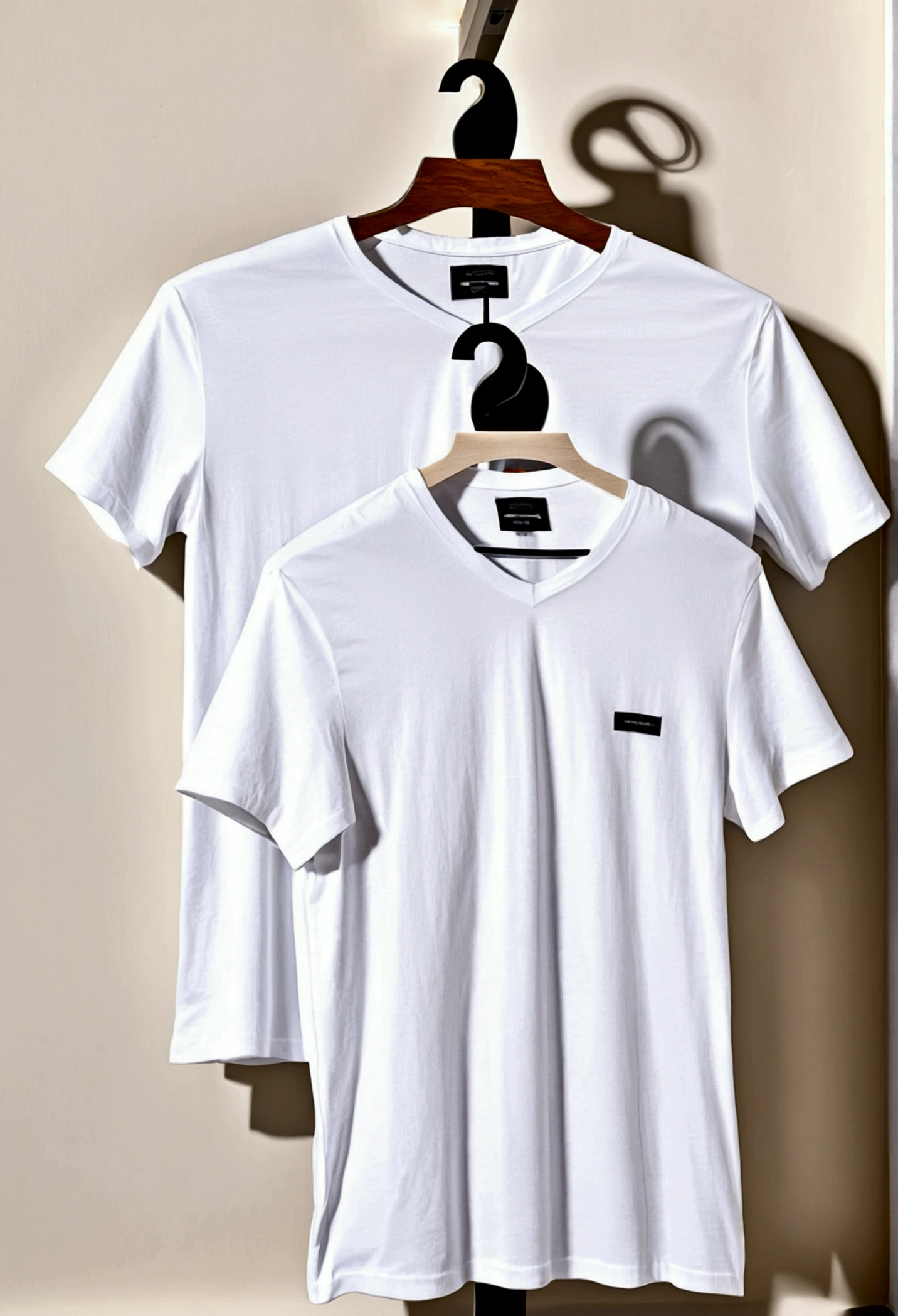 white t-shirt texture center, two mannequin torsos display impeccably designed white t-shirts, each representing the White Tees brand. The front features a clean V-neck design, while the back emphasizes simplicity and elegance.