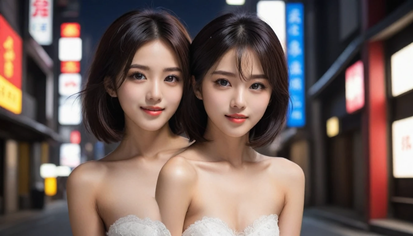 8k, Ultra-high resolution, Highest quality, masterpiece, 三分割法によるphotograph,Surreal, photograph, 1 Girl, (:1.3), pretty girl, Cute Face, Beautiful eyes in every detail, 細かくdetailedに,masterpiece,One Girl:1.2, Japan Female Announcer,extream close up,light smile,Black Hair,Wavy bob,Night view,bustling street,Prostitute,Flashy clothing,Slutty Makeup,Realistic Skin, Perfect and beautiful face ,完璧でCute Face, Skin with attention to detail, Perfect limbs、Narrow waist、Thin legs),Looking at the audience、beauty,Long neck、(((Ideal body type))),A cup small breasts :2,Portraiture:2,Perfect Anatomy,鮮明なdetailed,detailed,Surreal,Light and shadow,glowing