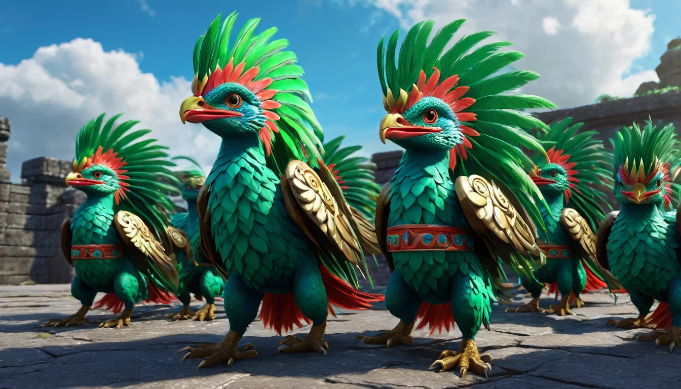 cute quetzalcoatl creatures leader, march of the cute quetzalcoatls creatures empire, cute quetzalcoatls empire, cute creatures soldiers, super energy of quetzalcoatls cute creatures, powerful army of quetzalcoatls cute creatures, epic war experience, cinematic experience, 8k, fantasy art , RPG style,