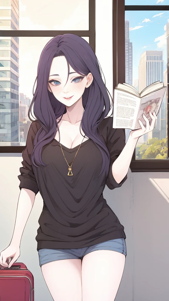(masterpiece, Highest quality:1.2), 1 girl, Lonely,mature_Escape,Long black hair, sweater,on the road