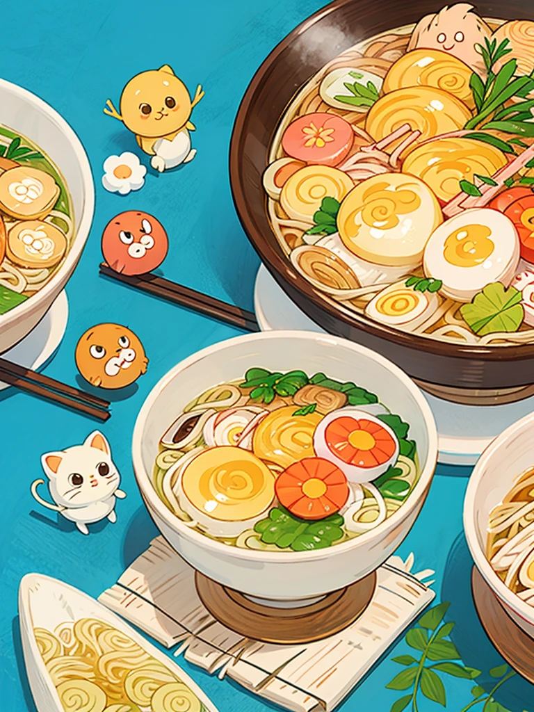 hayao miyazaki style, Kawaii Design, The most beautiful girl of all time、chibi, (((ラーメン)))