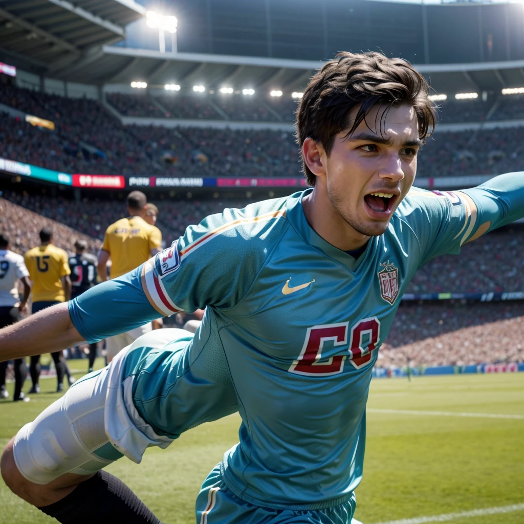 Create a football player celebrating a goal
