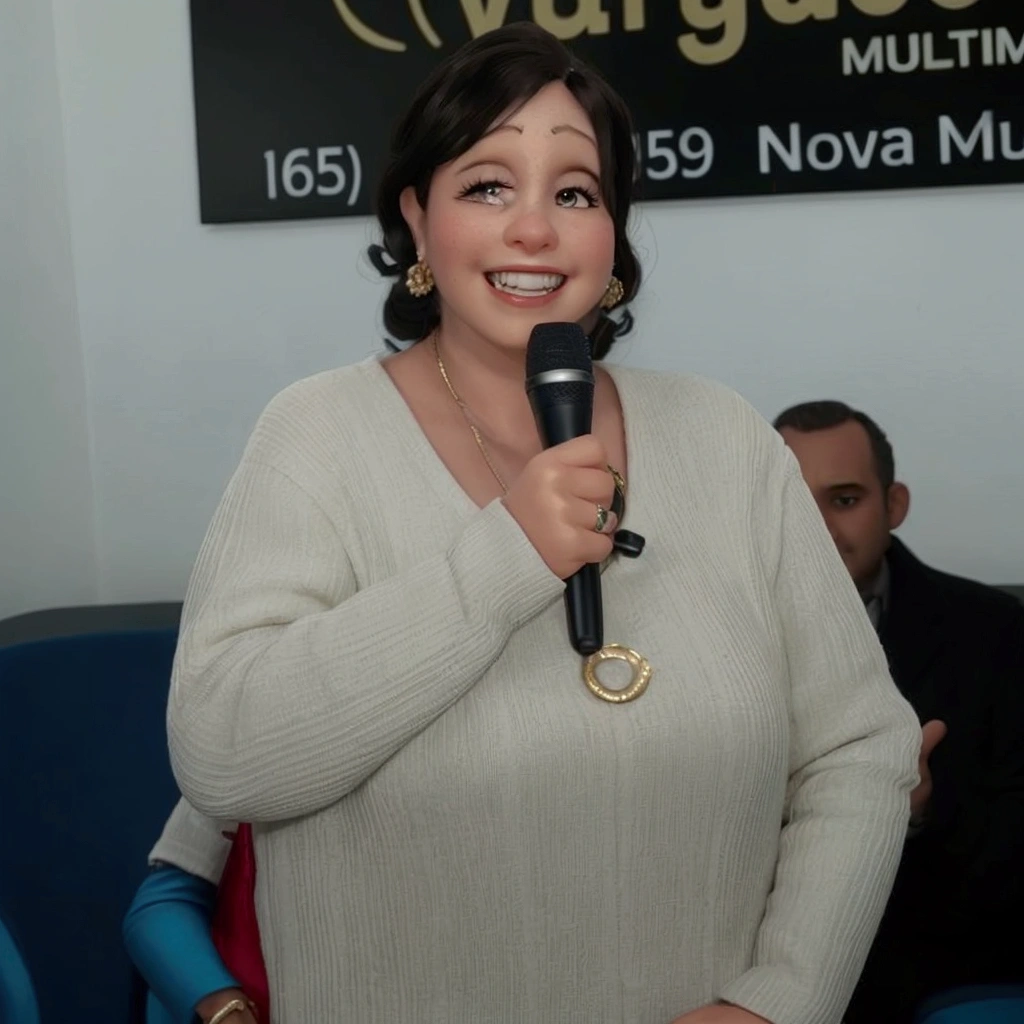 remove microphone and place woman giving thumbs up sign with hand.