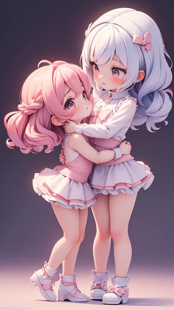 (((yuri, lesbian kiss))), ((petite bishojo, little 2girls)), ((cute  face)), ((cute puffy eyes)), ((masterpiece)), ((best quality)), ((ultra detailed)), ((exquisite)), ((depth)), ((crisp)), ((8k)), ((beautiful and aesthetic)), (super detailed skin), ((high standard)), ((highres)), ((perfect anatomy)), (full body), (blush), (rouge), (wuv, cutesy jk), (beautiful hands)