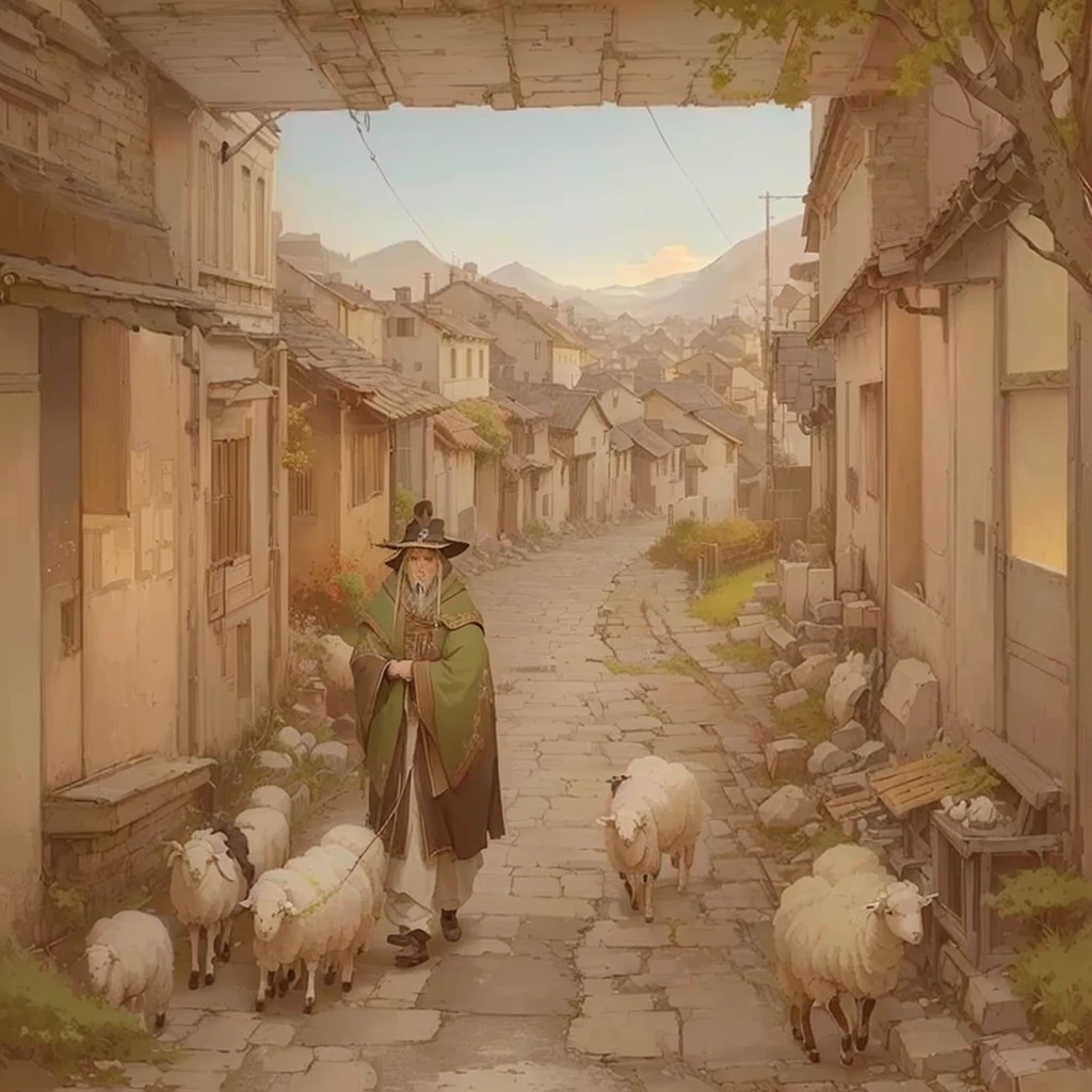 There is a man walking down the road with his sheep, The ancient street behind her, artwork in the style of Gwaiz, Gwaiz, by Kamisaka Sekka, anime Background Art, by Shimo, Inspired by Carl Spitzweg, Created by Anime Painter Studio, Anime scenery concept art, Background Art, Blazing flames drawn in an anime artist&#39;s studio, fire, crowd, throng, freezing, mother warming her baby.Scenery and Cityscape in the Early Meiji Era After the Meiji Restoration, Japan underwent rapid modernization and civilization. Consequently, many changes and reforms occurred. Below is a detailed explanation of the scenery, appearance of the poor, occupations, and cityscapes in the early Meiji period (1868 to the early 1880s). 2. Appearance of the Poor Life for the impoverished and lower classes remained harsh. In particular, in urban areas, people migrated from rural areas or unemployed artisans gathered, intensifying competition in the labor market. Many of them struggled with poverty, often residing in slums or around temples. 3. Occupations Meiji early Japan witnessed a diversification of occupations. Traditional agriculture and handicrafts were accompanied by the rise of modern industry and commerce. Particularly in urban areas, factory workers, shop clerks, and transporters increased, giving rise to new professions. However, many in these occupations endured harsh working conditions. 4. Influence of Civilization and Enlightenment During the Meiji era, Western cultural influences spread rapidly. Changes in clothing, dietary habits, and the proliferation of Western-style architecture advanced, especially in urban areas. Conversely, this development posed a threat to traditional culture and lifestyles, resulting in societal upheaval and adaptation challenges. 5. Social Change and Policy Influence While promoting modernization policies, the government also addressed poverty and social issues. Legislation for labor protection and charitable activities to aid the poor were implemented. Nevertheless, living conditions for the impoverished scarcely improved. The early Meiji period marked a rapid transformation