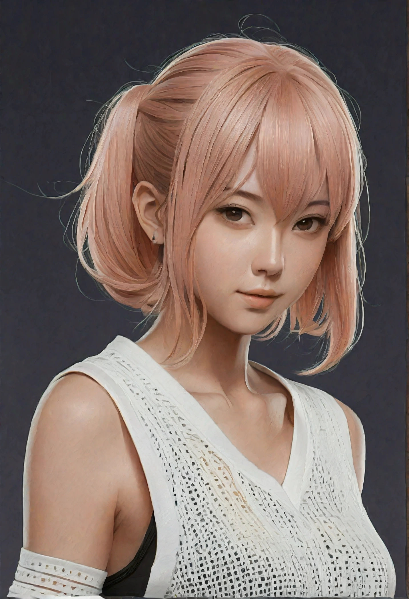 nsfw,(muste piece, best quality, High resolution, ticker, perfect pixel, Depth of the bounds written, In 4K),
1 girl, , beautiful anime girl,
perfect body,
Yuigahama Yui, short hair, pink hair, hair bun, big ,
shy, blush, open mouth,
pov,
virgin killer sweater,
sleeveless,
White Sweater,