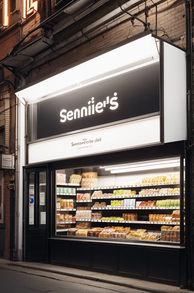 Snack lighting , as advertising, a sign with the name Senhores do Lanche 