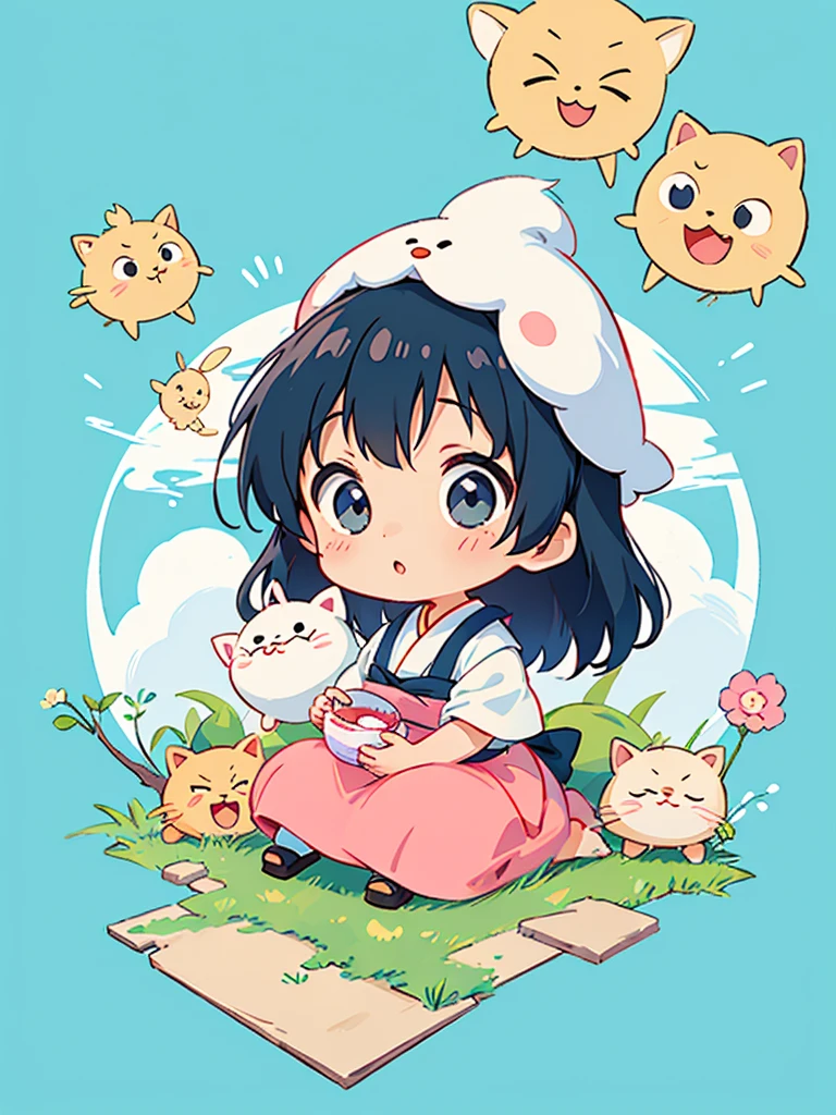 hayao miyazaki style, Kawaii Design, The most beautiful girl of all time、chibi, (((楽しい))), ひまわり