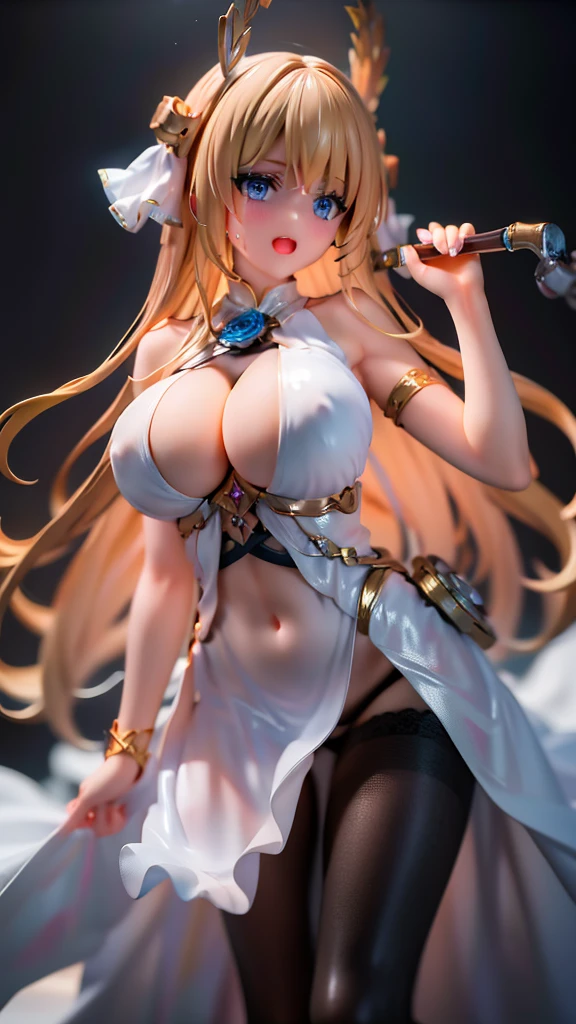 Open mouth, A MILF,Shiny body, Shiny skin, ,Huge breasts ,Shiny skin,BTPT-FC,wide hips,Sweat, hands on hips,full body,blonde hair,,standing,large breasts, cleavage, looking at the audience,.blue eyes, thighhighs, open mouth, laurel crown, turret, black thighhighs, cleavage, smile, huge breasts, wrist ribbon, ribbon, veil, very long hair, sleeveless, dress,wide hips,cleavage,navel,blonde hair, bare shoulde,black,blue eyes,thong,black pantie,highleg pantie,bright screen,bright screen