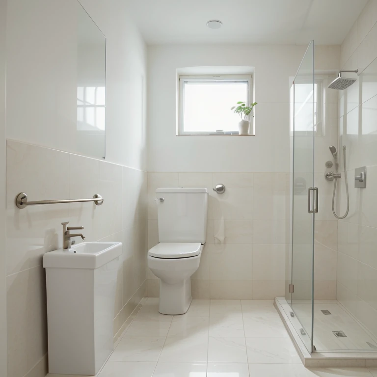 The bathroom was utilitarian and straightforward. Plain white tiles covered the floor, their simplicity allowing the space to feel uncluttered. The toilet itself was a standard, basic model, its form functional rather than ornamental. A lone roll of toilet paper sat atop the tank, the only accessory in the minimalist room. The walls were bare, devoid of any decorative elements. Overall, the space felt unadorned and unfussy, focused solely on providing the essential purpose of a toilet without any superfluous details.