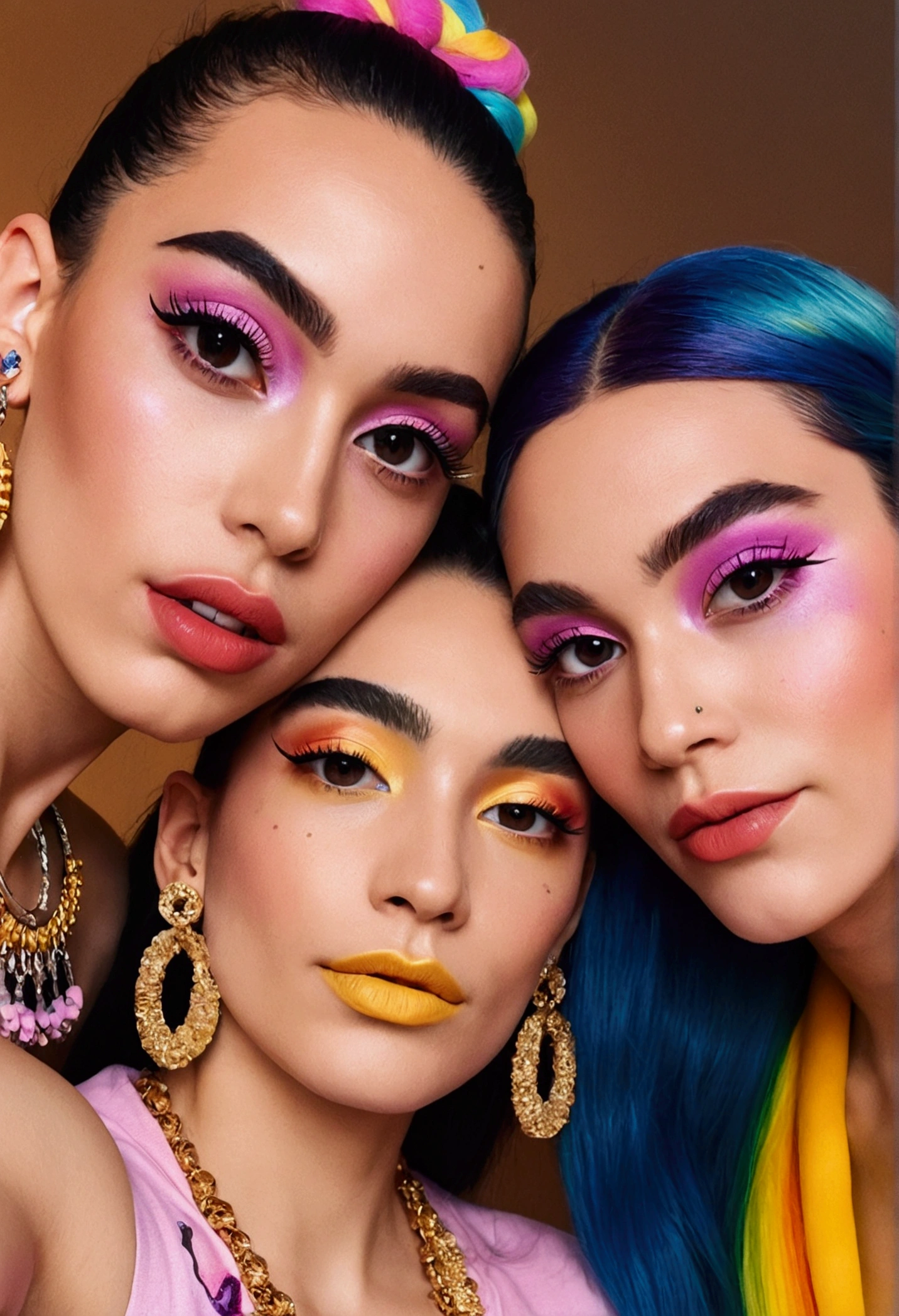 there are two people taking a selfie together, instagram story, very very low quality image, huge earrings and strange makeup, low quality granules, Lgbt, queer woman, Instagram filter, Lgbtq, androgynous person, low quality granules, low quality photo, Alex Yanes and Lisa Frank, profile picture, tik tok videos, profile picture