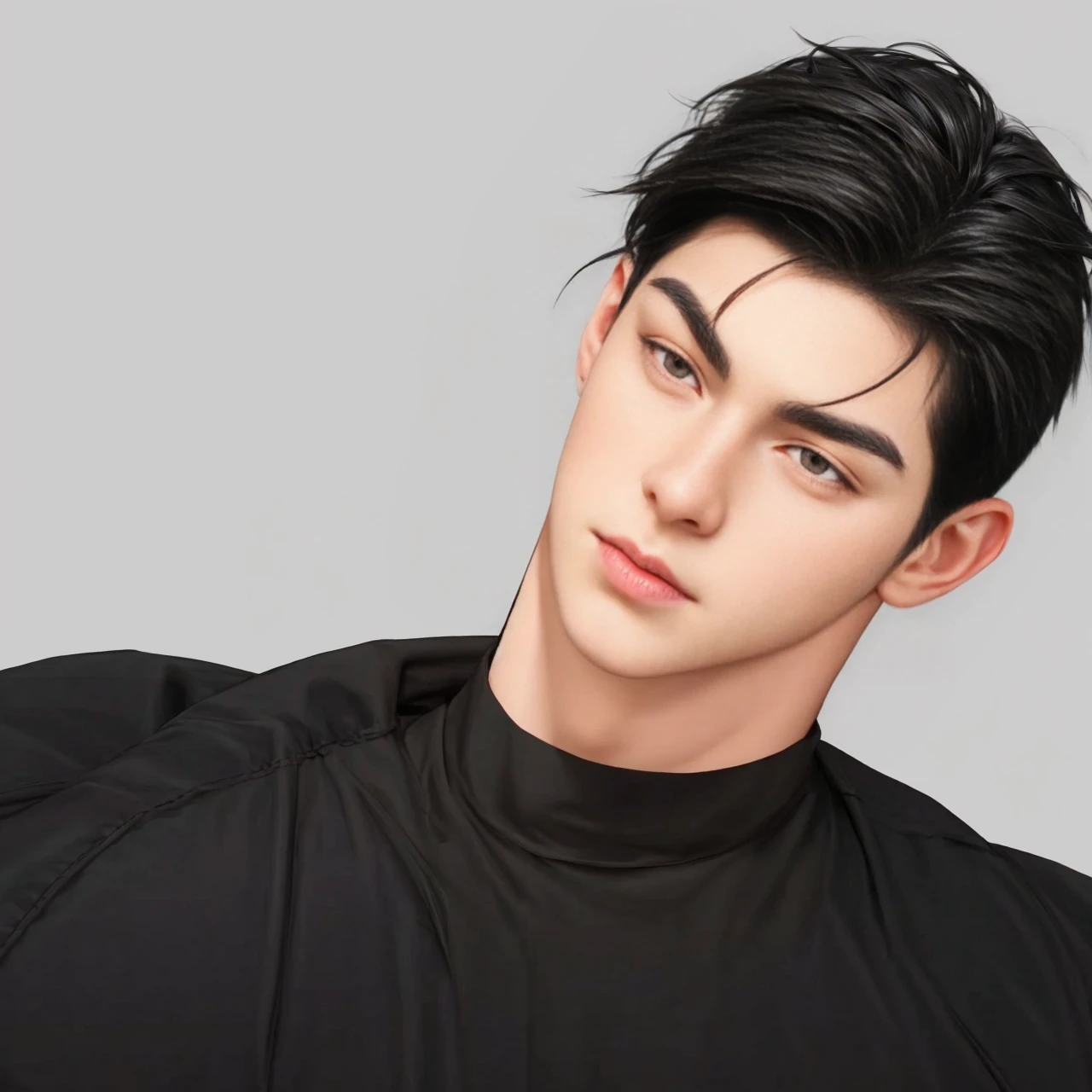 masterpiece, 1boy, adult, handsome, black hair, undercut hair, perfect face, detailed eyes and face, black eyes, clean shaved, muscular, capturing a rural atmosphere, dynamic lighting, unreal engine 5, hd picture,