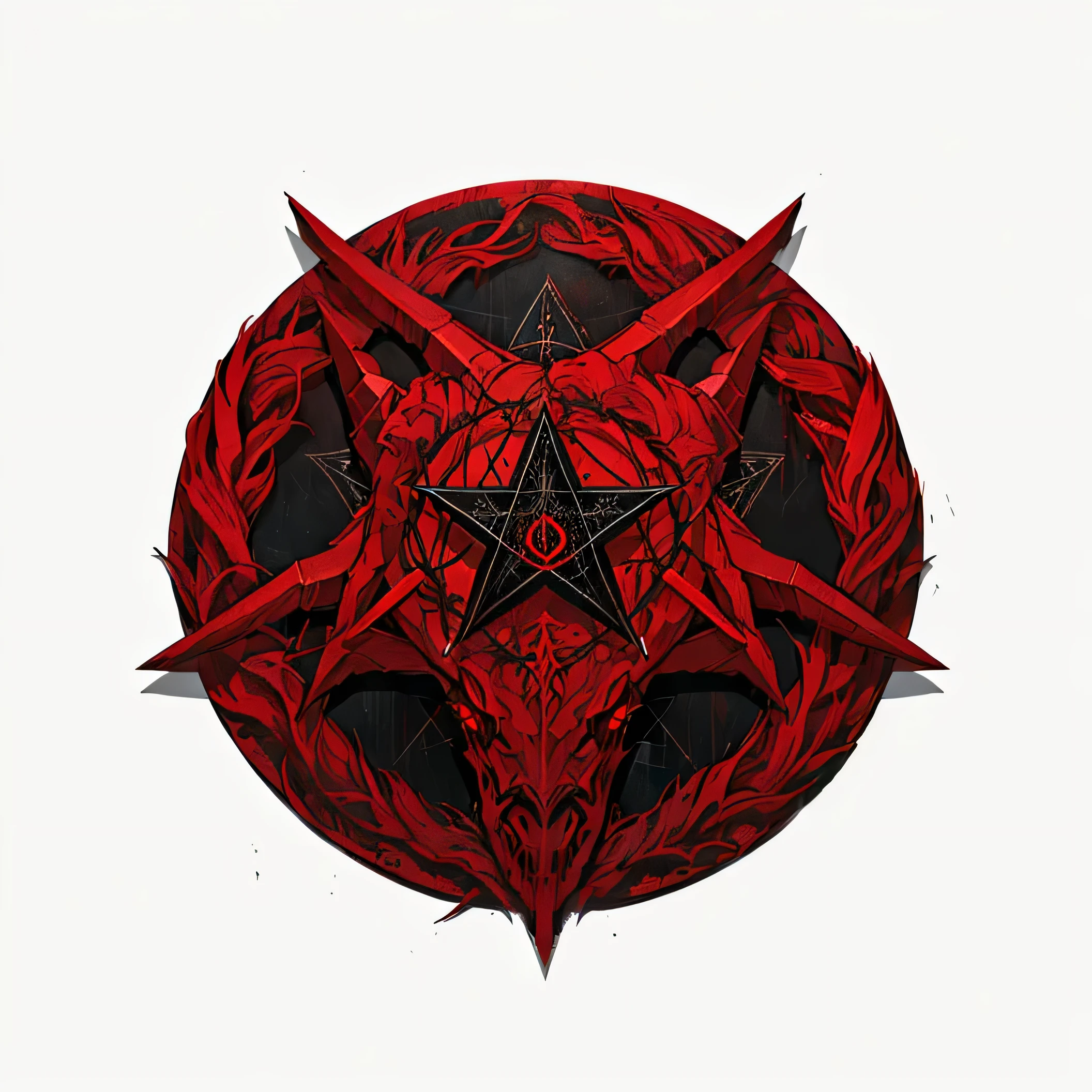 um close de um Pentagrama vermelho com desenhos em preto e vermelho, Pentagram, Pentagrama, Pentagramas, Satanic symbolism, satanism, Dagoth you, Satanic ritual, red devil cyberpunk symbols, Satanic, Simbolismo oculto, wiccaniano, demonic symbols, wicca, summoning circle, devilcore, Baphomet, by Aleksander Kobzdej