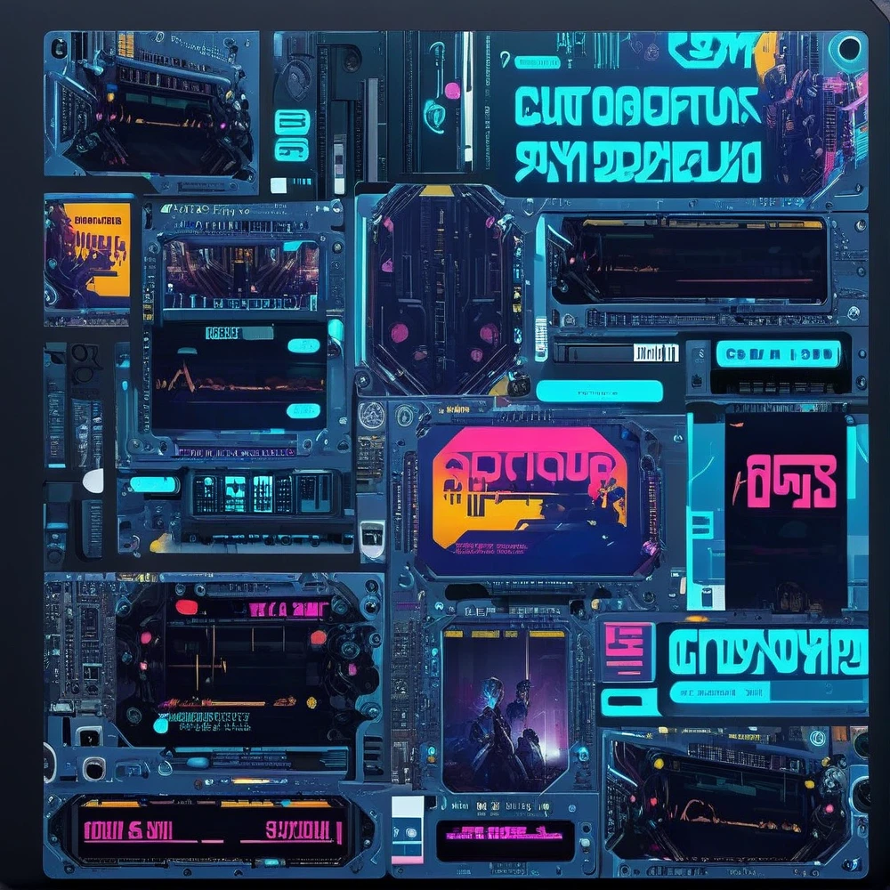Generate a sticker with a full, harmonious, cyberpunk composition