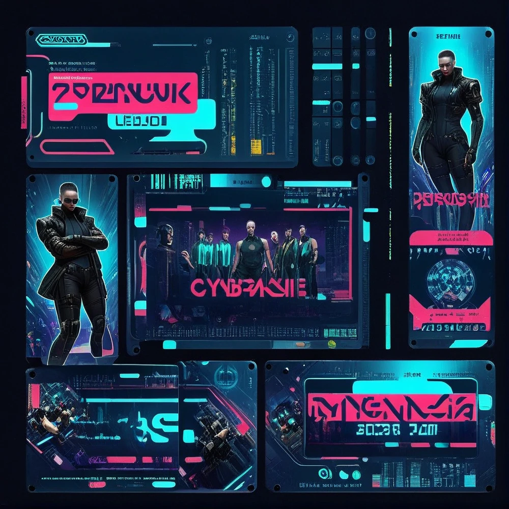 Generate a sticker with a full, harmonious, cyberpunk composition