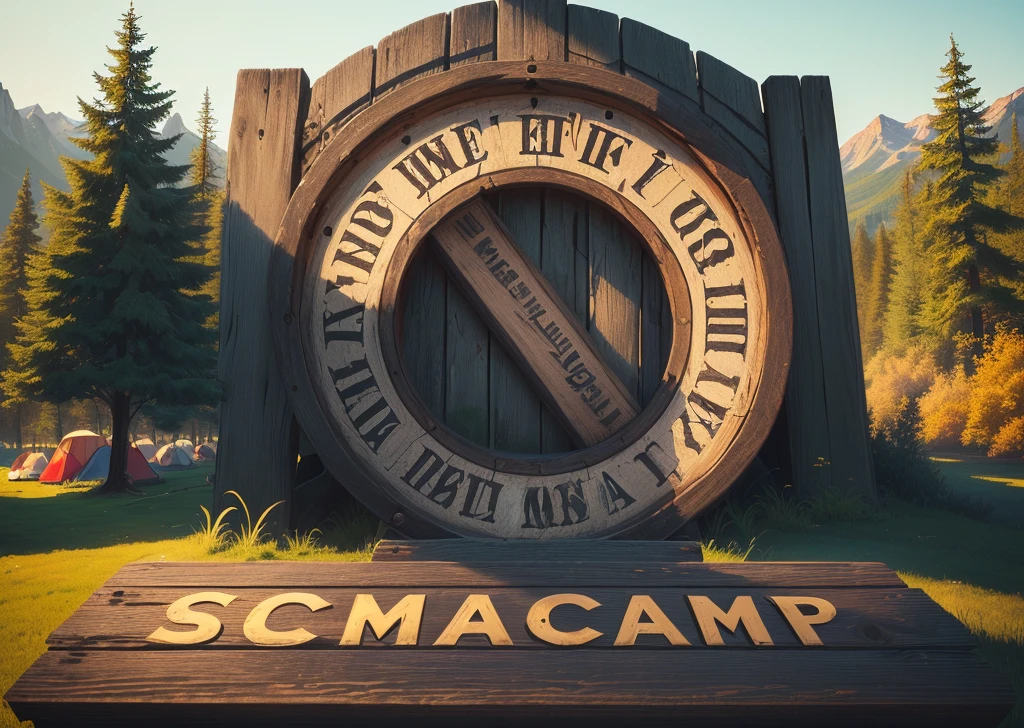KY Camp,Gothic text style,Campsite signs,metallic feel,masterpiece,High Detail,HD resolution,8k