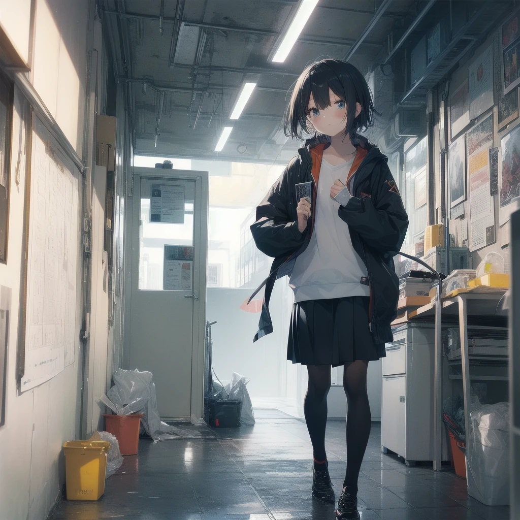 ultra-absurdres-Top quality by artist God, ultra-detailed, high resolution, anime moe artstyle, best anime 8k konachan wallpaper, pixiv contest winner,pool:2810, perfect anatomy,break, 1girl, (Please draw a girl walking sleepily to school alone. )break,(Solo,little female, 13-year-old:1.3),Full limbs, complete fingers,a junior high school student,  (very short hair), short cut, flat chest, , small butt, small black eyes, beautiful detailed eyes, well-proportioned iris and pupils, expressive eyes, highres detailed hair, soft expression, school_uniform, official_alternate_costume, pleated skirt,(Detailed Lighting), (Detailed background), in the School commute route. break,super detailed skin, Best cinematic lighting powered by famous artist, 8k,beauty illustration,photoshop_(medium),very aesthetic,break,((artist:yaegashi_nan )), artist:akinashi yuu ,artist:oyari ashito ,artist:kantoku ,