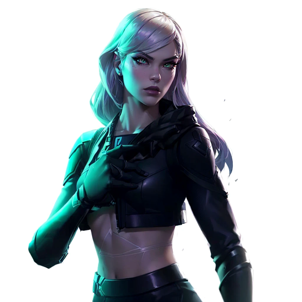 a woman in a black outfit holding a gun, fortnite character, fortnite skin, as a fortnite character, female lead character, valorant character, fortnite art style, gwen stacy, solo female character, platinum skin, obsidians skin, sil from species, in the skin of fortnite, female character, sage ( valorant ), valkyrie style character, kda