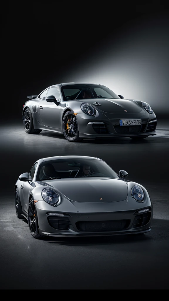 black background with a gray porche on the front