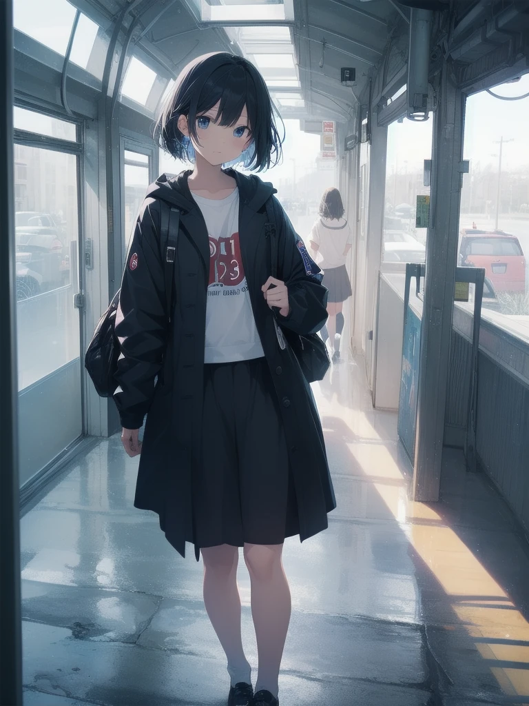 ultra-absurdres-Top quality by artist God, ultra-detailed, high resolution, anime moe artstyle, best anime 8k konachan wallpaper, pixiv contest winner,pool:2810, perfect anatomy,break, 1girl, (Please draw a girl walking sleepily to school alone. )break,(Solo,little female, 13-year-old:1.3),Full limbs, complete fingers,a junior high school student, (very short hair), short cut, flat chest, , small butt, small black eyes, beautiful detailed eyes, well-proportioned iris and pupils, expressive eyes, highres detailed hair, soft expression, school_uniform, official_alternate_costume, pleated skirt,(Detailed Lighting), (Detailed background), in the School commute route. break,super detailed skin, Best cinematic lighting powered by famous artist, 8k,beauty illustration,photoshop_(medium),very aesthetic,break,((artist:yaegashi_nan )), artist:akinashi yuu ,artist:oyari ashito ,artist:kantoku ,