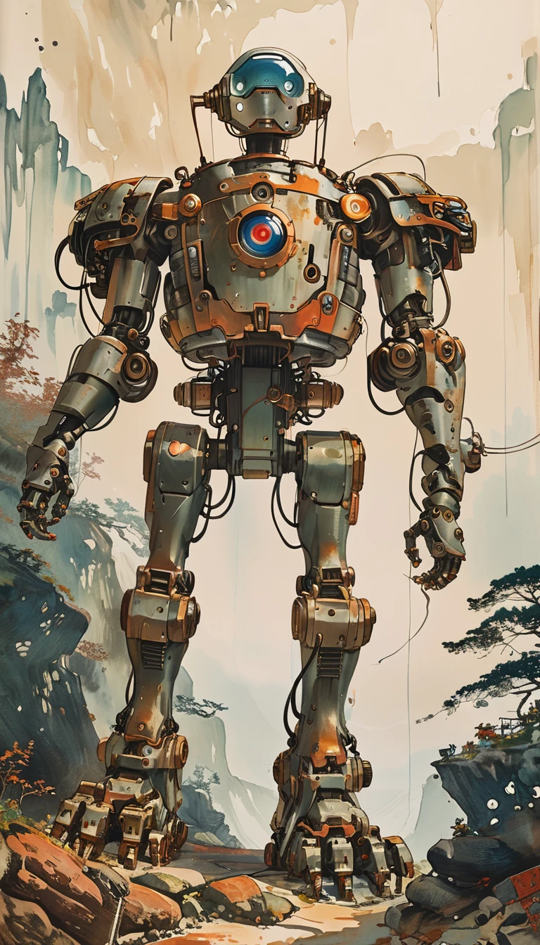 sketch、The Style of Kawanabe Kyosai、Exoskeleton、Powered Suit、Steampunk、Crouch down、Reaching out