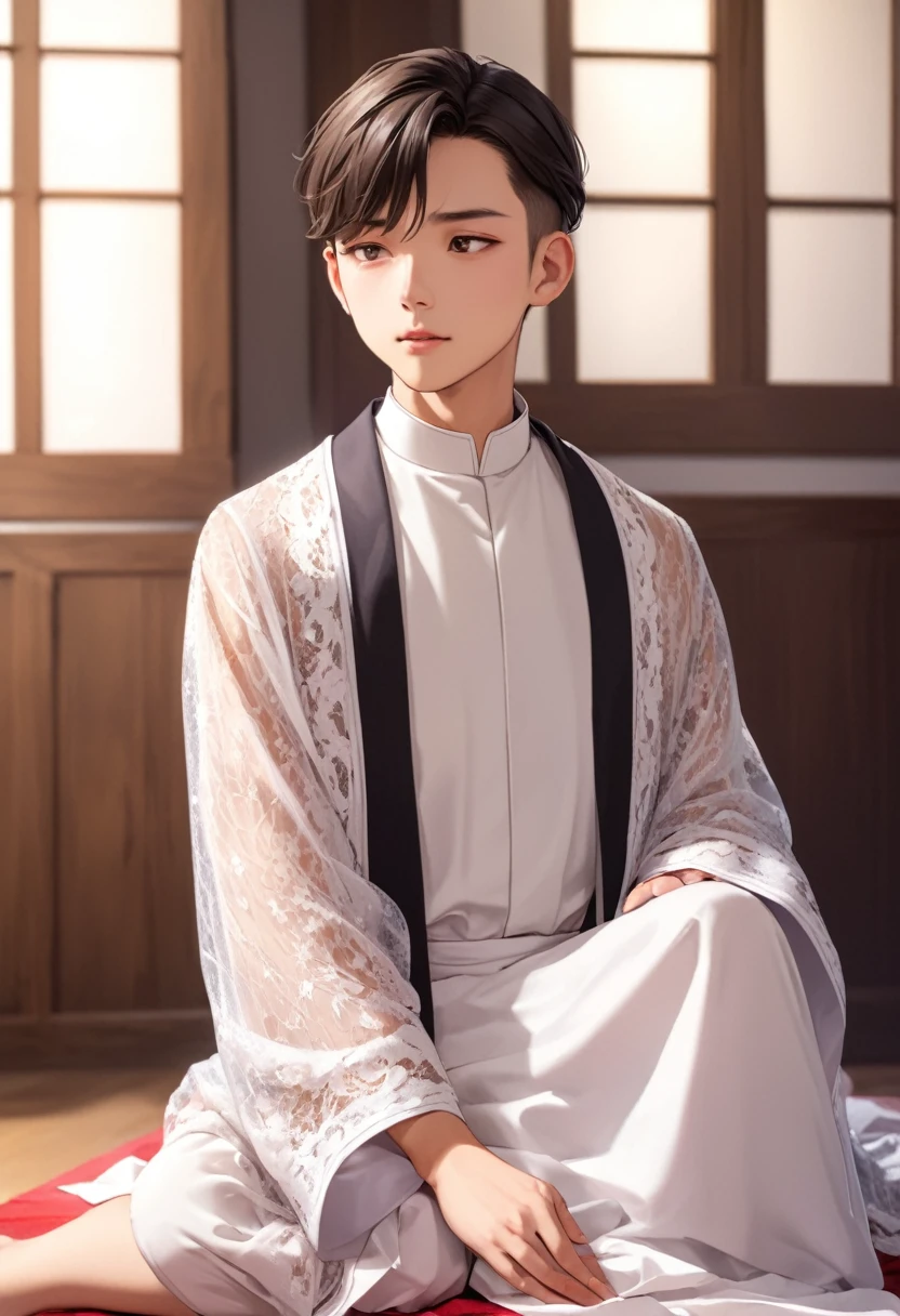 Adult sex-loving priest in a magical lacy robe、girl、15 years old