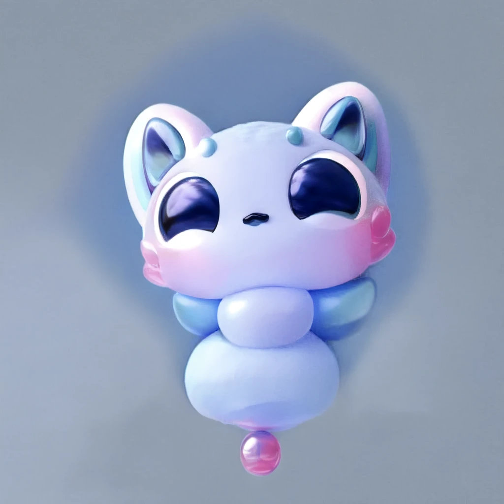 Create a cute, fluffy character with a pastel blue color scheme. The character should have a soft, round body and small, round eyes. It has a slightly sad expression and is holding a smartphone with a curious look. The character has small horns and fluffy fur, similar to a plush toy. The design should be simple with clean, bold lines and a soft, gentle color palette.