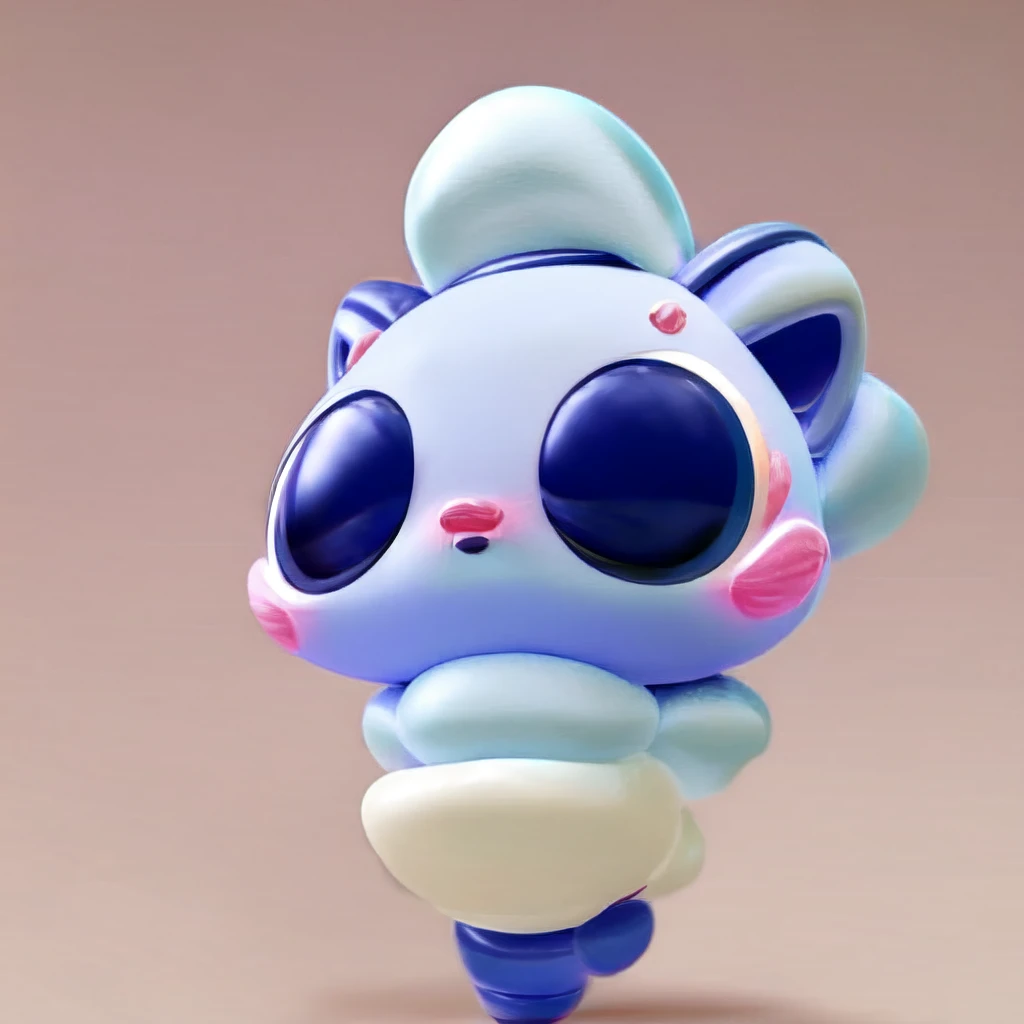 Create a cute, fluffy character with a pastel blue color scheme. The character should have a soft, round body and small, round eyes. It has a slightly sad expression and is holding a smartphone with a curious look. The character has small horns and fluffy fur, similar to a plush toy. The design should be simple with clean, bold lines and a soft, gentle color palette.