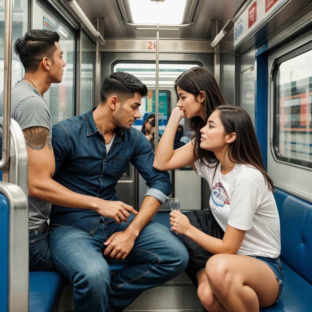 A man pressing  of a girl in a train