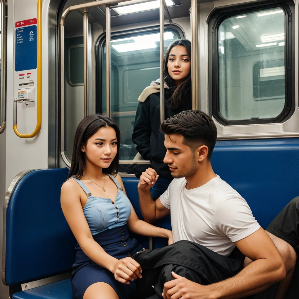 A man pressing  of a girl in a train