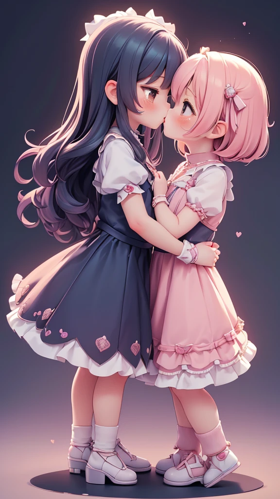 (((yuri, lesbian kiss))), ((petite bishojo, little 2girls)), ((cute face)), ((cute puffy eyes)), ((masterpiece)), ((best quality)), ((ultra detailed)), ((exquisite)), ((depth)), ((crisp)), ((8k)), ((beautiful and aesthetic)), (super detailed skin), ((high standard)), ((highres)), ((perfect anatomy)), (full body), (blush), (rouge), (wuv, cutesy bishojo)