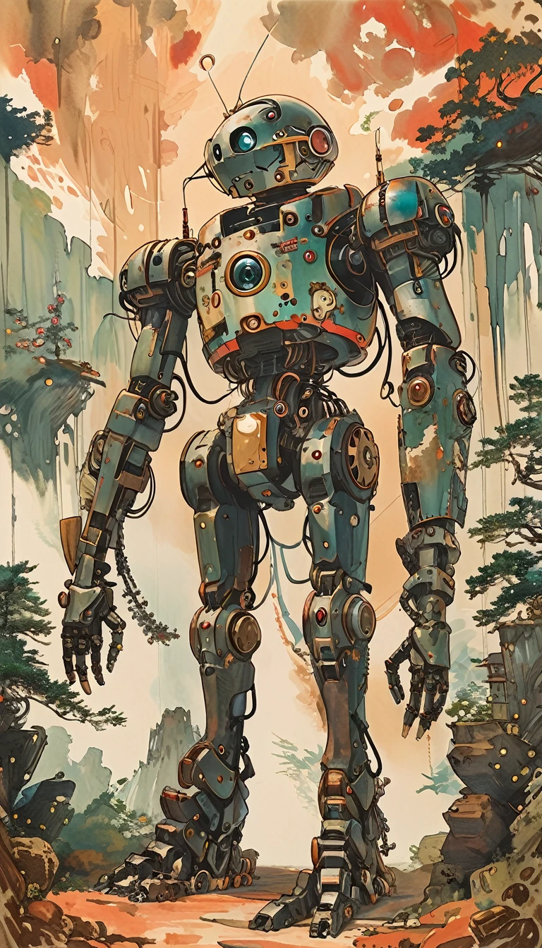 sketch、The Style of Kawanabe Kyosai、Exoskeleton、Powered Suit、Steampunk、Upper Body、Place one hand in front of your chest、Palms facing up
