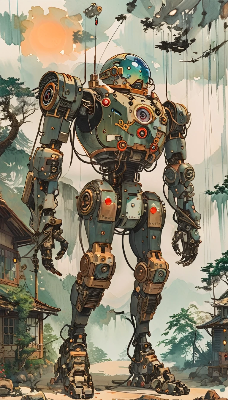 sketch、The Style of Kawanabe Kyosai、Exoskeleton、Powered Suit、Steampunk、Upper Body、Place one hand in front of your chest、Palms facing up