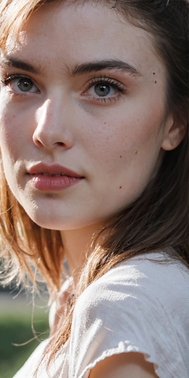 Portrait, shot on Leica, shadowplay, gorgeous lighting, subtle pastel hues, outdoors