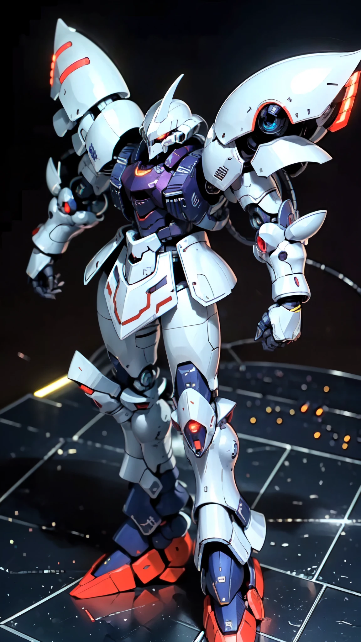 (masterpiece:1.5, best quality:1.5, extremely delicate:1.5), humanoid Mecha, fully enclosed shoulder guards, matching arm and leg guards, full body, full armor, the design balances heavy with agility, (the color scheme is primarily white with red and blue accents, the concept Inspired by Super robot, organic biotech armor, standing, floating high above the futuristic sci-fi city), exquisite and mature art style, (aura effect, energy, glowing eyes, the armor glows), ((RRS:1.2)), metallic, dramatic, high definition, highres, ultra-detailed, ultra-fine painting, professional, perfect body proportions, anatomically correct, symmetrical face, extremely detailed eyes and face, high quality eyes, creativity, RAW photo, UHD, 32k, Natural light, cinematic lighting, masterpiece-anatomy-perfect