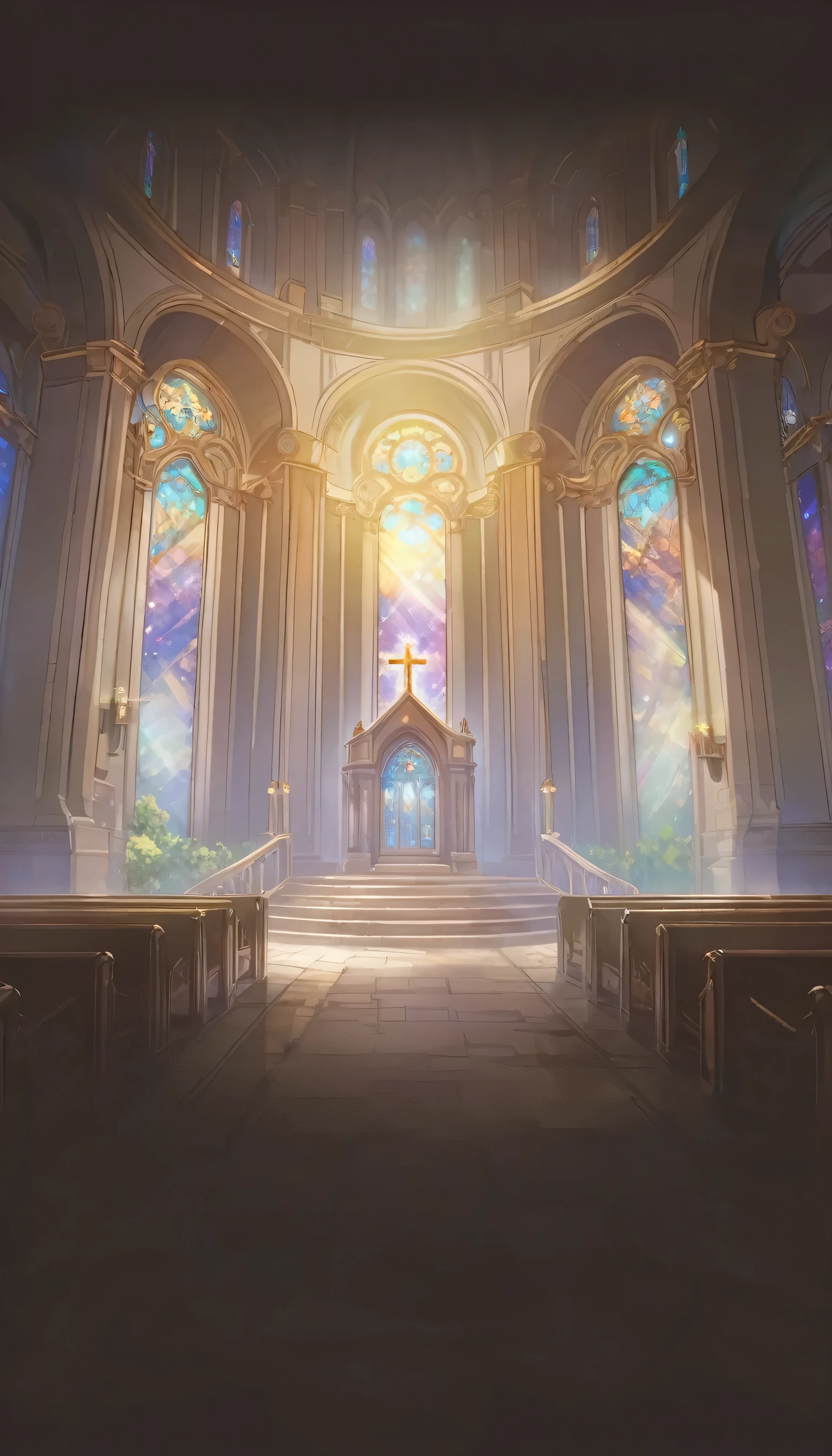 There is a picture of the church，There is a stained glass window in the church, 大Church Background, interior background technology, background technology, Kingdom of Light Background, anime background technology, Church Background, Church Background!, Palace Background, Stunning mysterious background, background technologywork, Anime Landscape Concept Art, Glowing stained glass background, Random background scenes, Ruina Library concept art, background technology deco palace