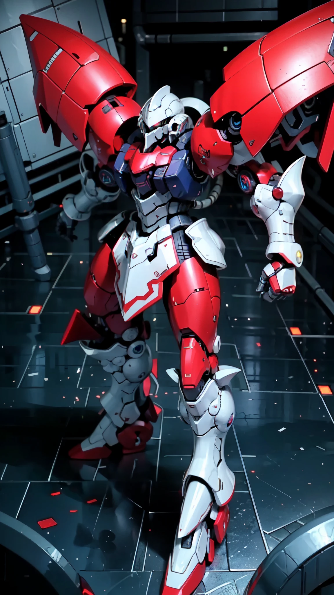 (masterpiece:1.5, best quality:1.5, extremely delicate:1.5), humanoid Mecha, fully enclosed shoulder guards, matching arm and leg guards, full body, full armor, the design balances heavy with agility, (the color scheme is primarily white with red and blue accents, the concept Inspired by Super robot, organic biotech armor, standing, floating high above the futuristic sci-fi city), exquisite and mature art style, (aura effect, energy, glowing eyes, the armor glows), ((RRS:1.2)), metallic, dramatic, high definition, highres, ultra-detailed, ultra-fine painting, professional, perfect body proportions, anatomically correct, symmetrical face, extremely detailed eyes and face, high quality eyes, creativity, RAW photo, UHD, 32k, Natural light, cinematic lighting, masterpiece-anatomy-perfect