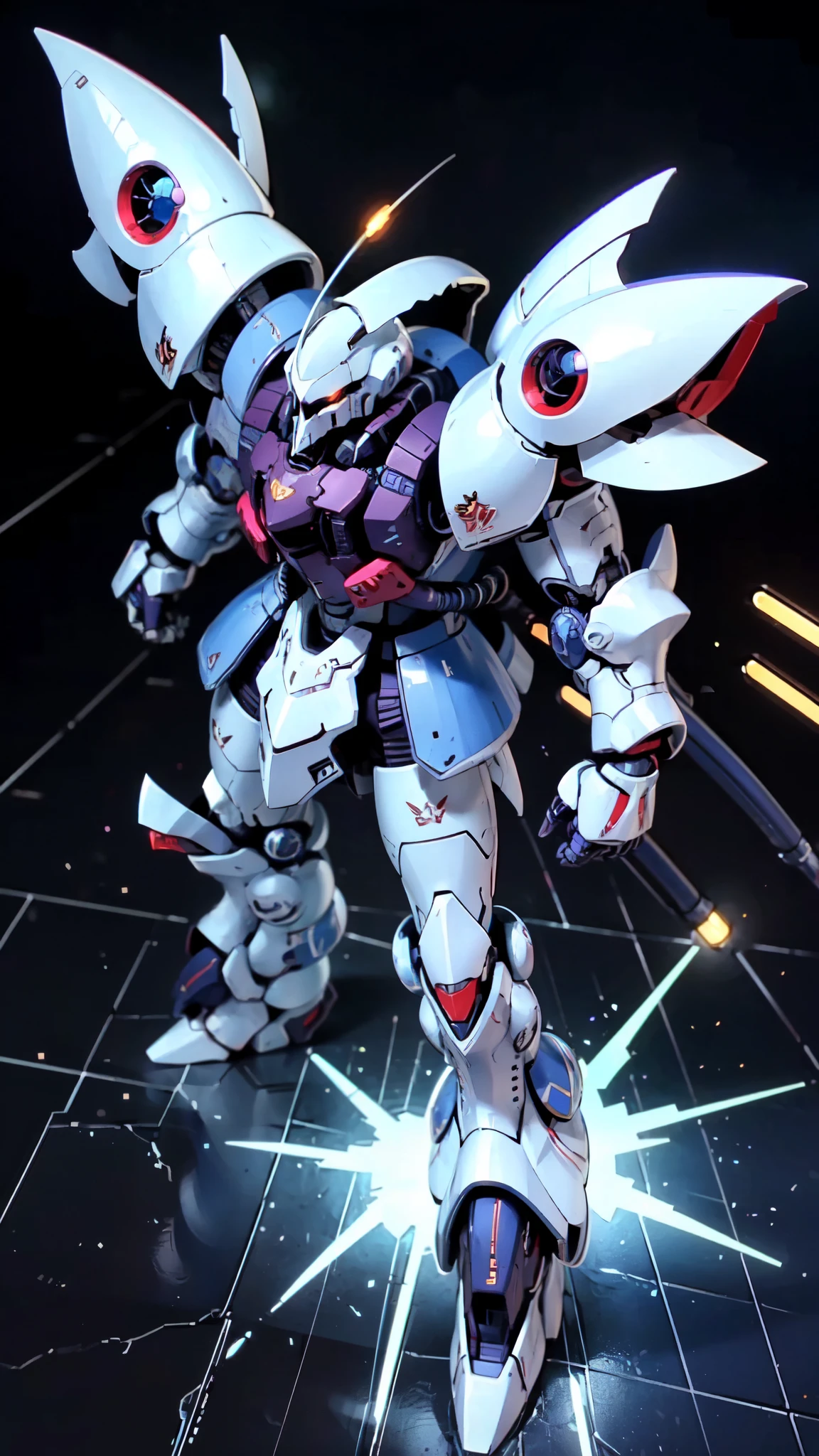 (masterpiece:1.5, best quality:1.5, extremely delicate:1.5), humanoid Mecha, fully enclosed shoulder guards, matching arm and leg guards, full body, full armor, the design balances heavy with agility, (the color scheme is primarily white with red and blue accents, the concept Inspired by Super robot, organic biotech armor, standing, floating high above the futuristic sci-fi city), exquisite and mature art style, (aura effect, energy, glowing eyes, the armor glows), ((RRS:1.2)), metallic, dramatic, high definition, highres, ultra-detailed, ultra-fine painting, professional, perfect body proportions, anatomically correct, symmetrical face, extremely detailed eyes and face, high quality eyes, creativity, RAW photo, UHD, 32k, Natural light, cinematic lighting, masterpiece-anatomy-perfect