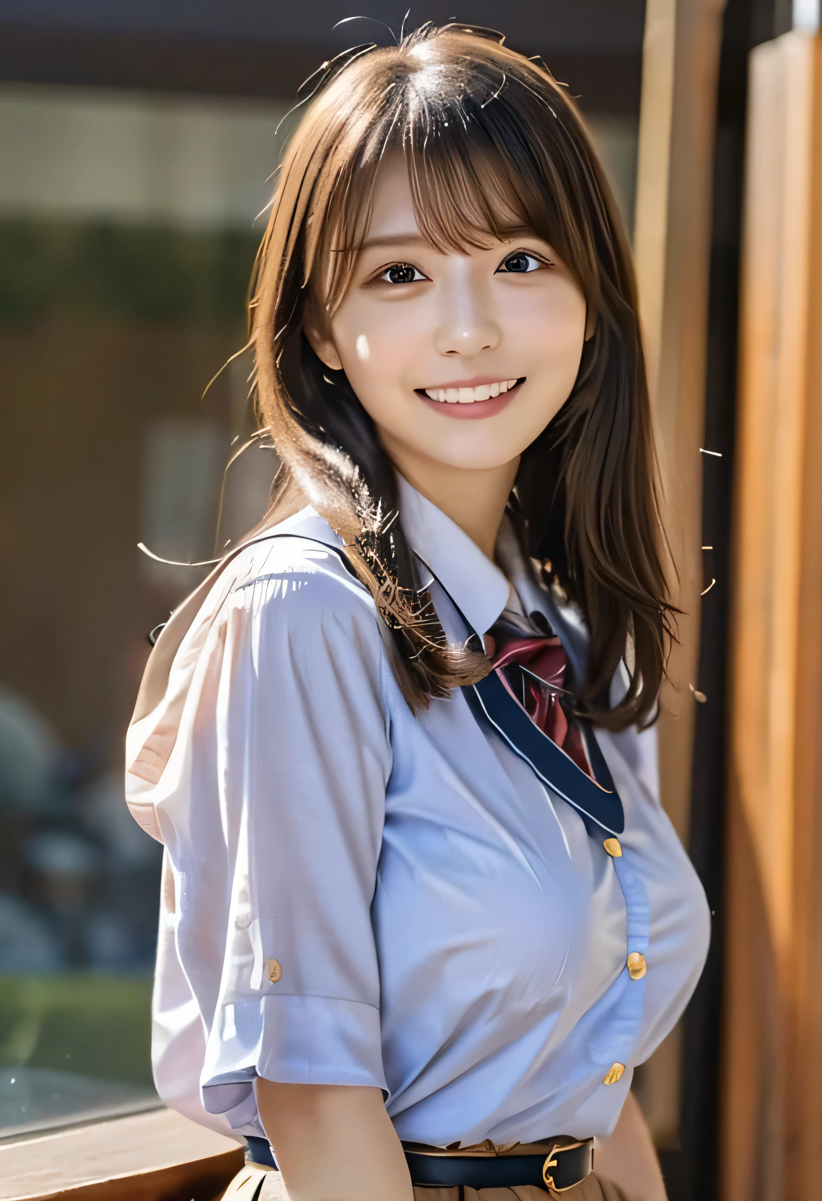 One Girl, Trying to take off your uniform、(Put your hands on the desk and stick your butt out、School classroom、Naturally large breasts that can be seen even through clothes、School white summer shirt、school summer uniform、Beautiful girl, A seductive expression、Delicate girl:1.3), (24-years-old:1.3),（Smiling with teeth showing、Cute smiling eyes、Cute loose perm、（Fluffy hair、Loose perm、Braid only the bangs:1.4）Braid only the bangs、Fluffy hair、Medium Short Hair、Wrapping a leather belt、Wear a checked miniskirt、Round and ample breasts、Curved waist、Photo from the waist up:1.4）
Very beautiful eyes, (School uniforms:1.3), (Very large breasts:0.5), Brown eyes, Parted bangs, Light brown hair,
, A face of ecstasy、(The expression of ecstasy、A face of ecstasy:1.0),
, (masterpiece, Highest quality, Super detailed, Detailed face, 8k)